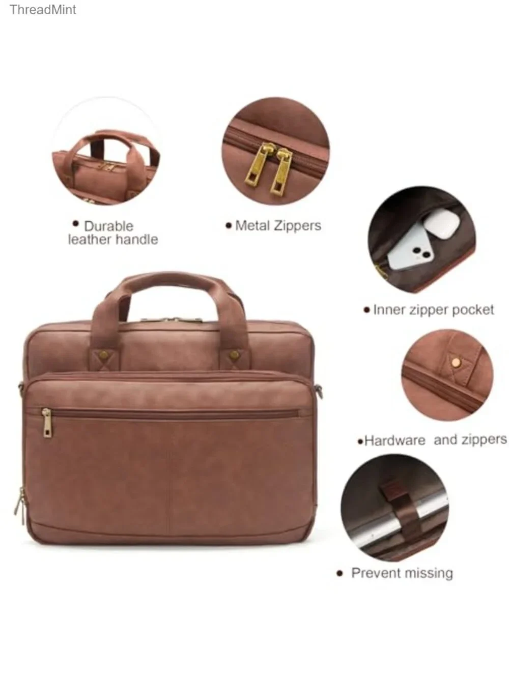 PU Leather Briefcase Convertible Crossbody Messenger Bag for 16 Inch Laptop